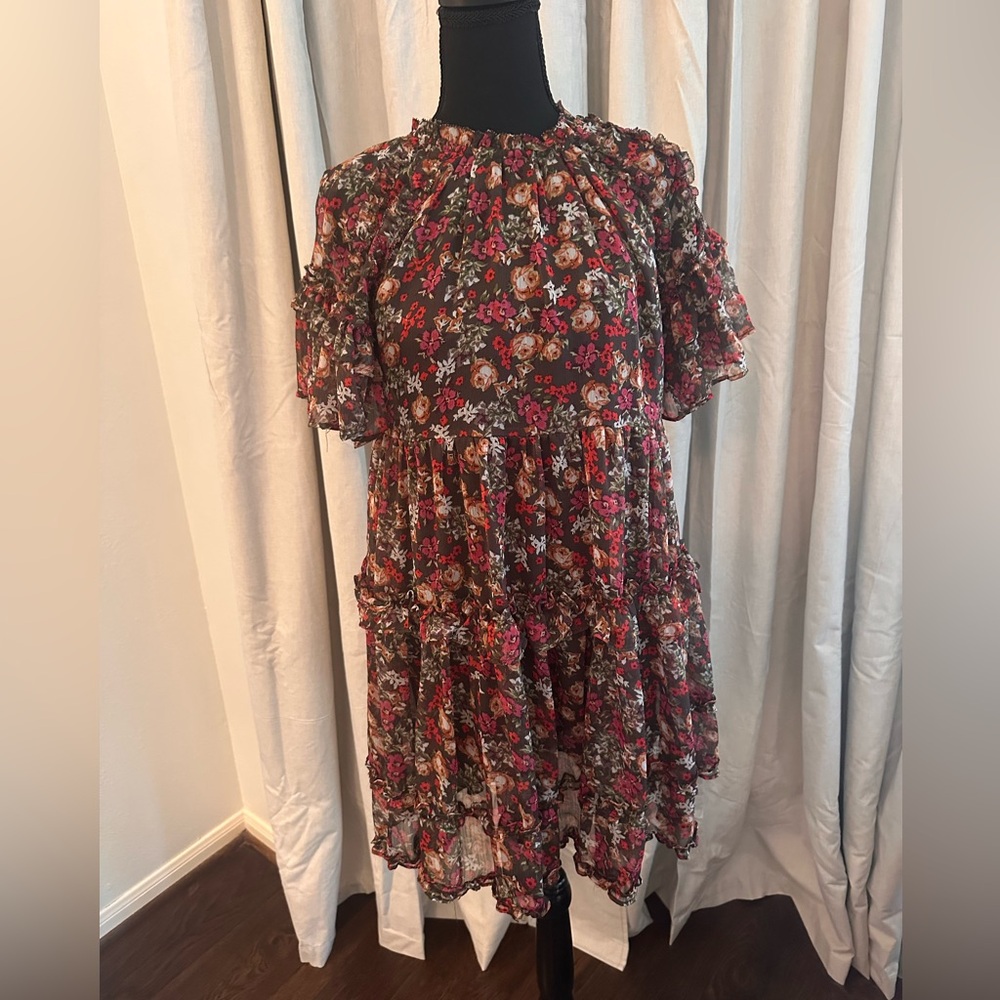 Red Dress Boutique Floral Ruffle Tiered Mini in Black and Pink